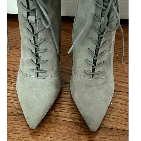 Something Navy Grey Soft Suede Stiletto Lace-up Pointy Toe Booties Size 9 $200 - Picture 5 of 12